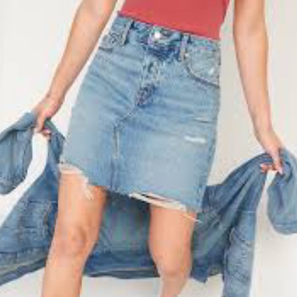 Old Navy High Rise Secret Slim Blue Factory Faded Distressed DenimβMini Skirt